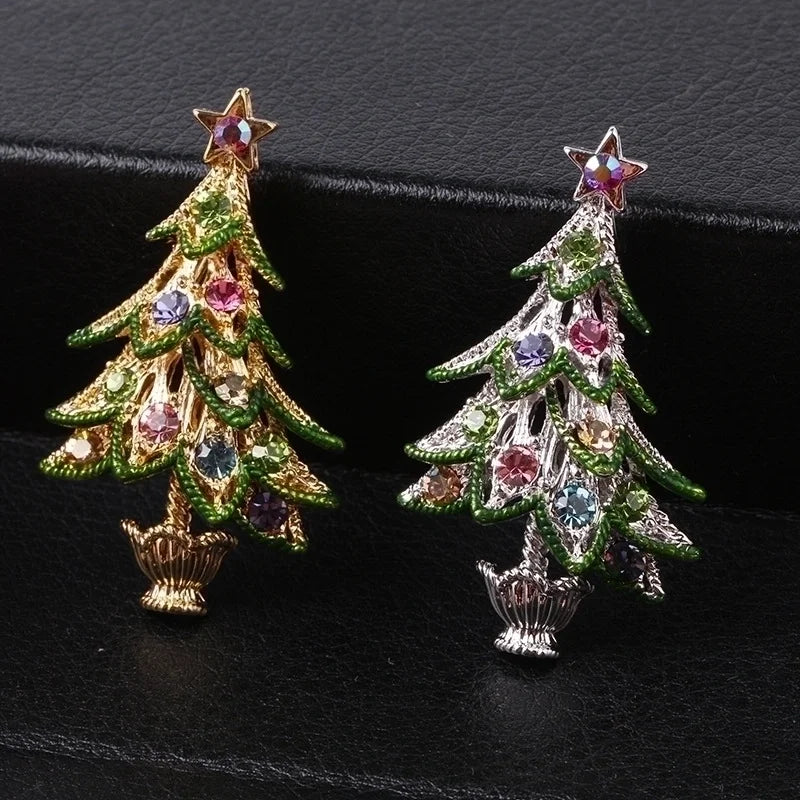 Fashion Pin Christmas Tree Metal Inlay Artificial Gemstones Women'S Brooches