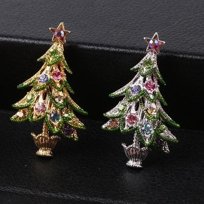 Fashion Pin Christmas Tree Metal Inlay Artificial Gemstones Women'S Brooches