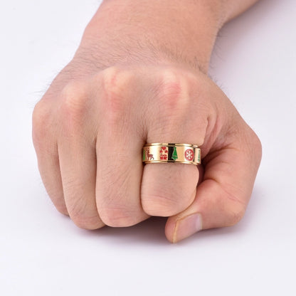 Basic Modern Style Classic Style Star Elk 304 Stainless Steel Stoving Varnish Plating 18K Gold Plated Christmas Unisex Anxiety Ring