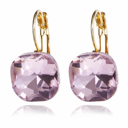 1 Pair Casual Sweet Classic Style Square Inlay Copper Glass 18K Gold Plated Drop Earrings