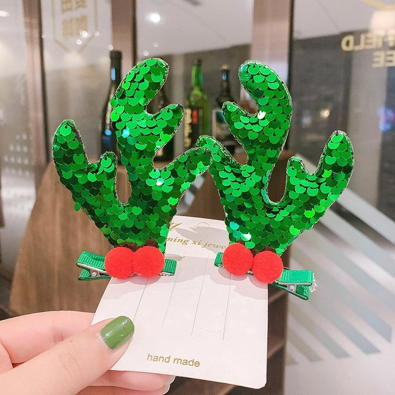 Cartoon Style Christmas Tree Antlers Sequin Sequins Hair Clip 1 Pair