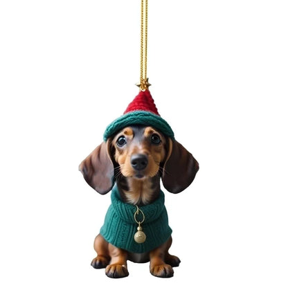 Cross-border New Christmas Fun Sausage Dog Car Decoration Pendant Acrylic Flat Car Interior Decoration Pendant
