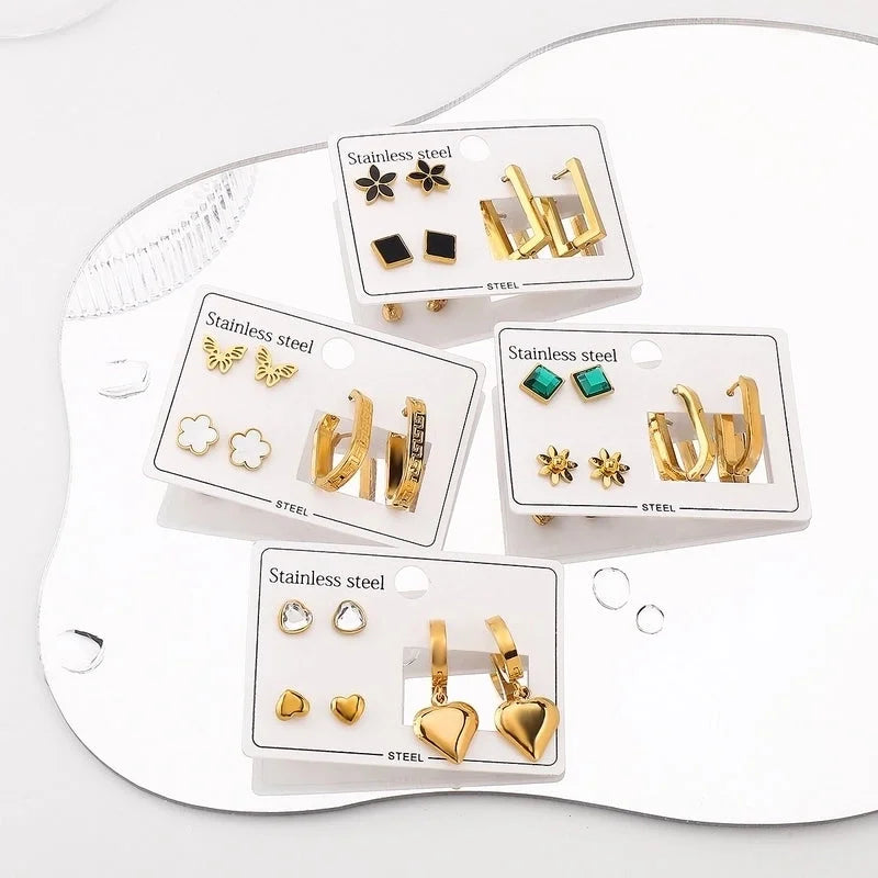 1 Set Casual Elegant Heart Shape Flower Butterfly 304 Stainless Steel Drop Earrings Ear Studs