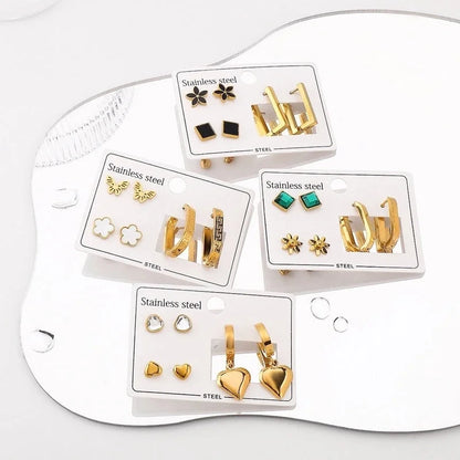 1 Set Casual Elegant Heart Shape Flower Butterfly 304 Stainless Steel Drop Earrings Ear Studs