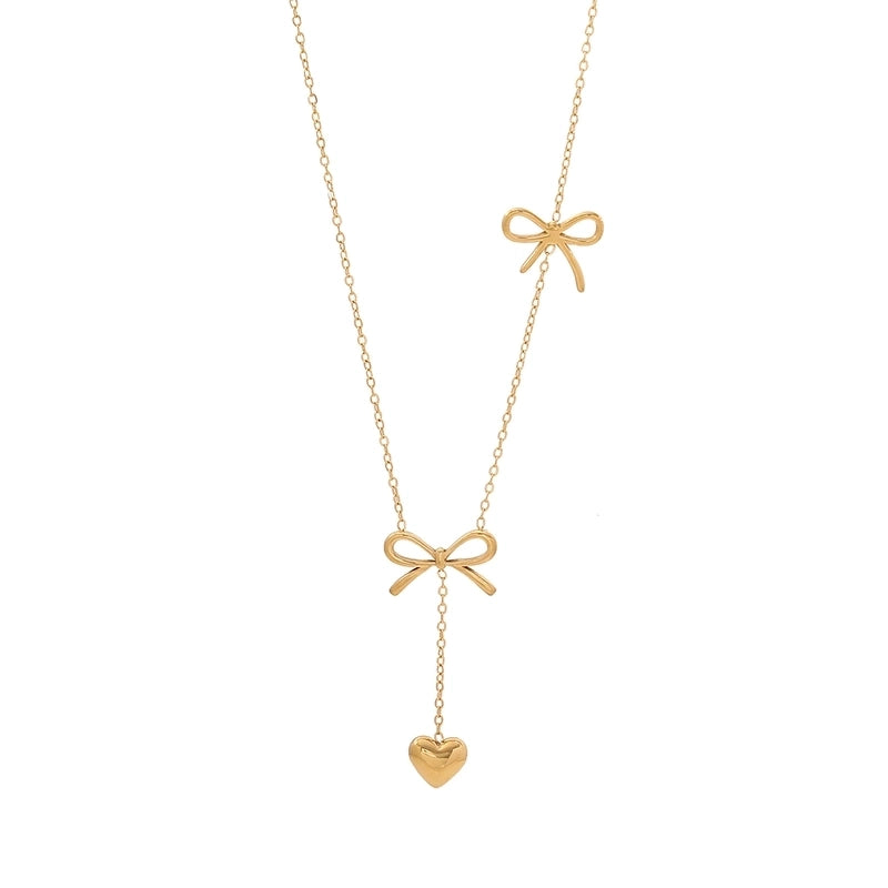 Elegant Streetwear Commute Heart Shape Bow Knot 304 Stainless Steel Artificial Pearls 18K Gold Plated Inlay Earrings Necklace Jewelry Set