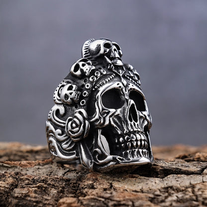 Hip-Hop Streetwear Geometric Skull 304 Stainless Steel Halloween Men's Rings
