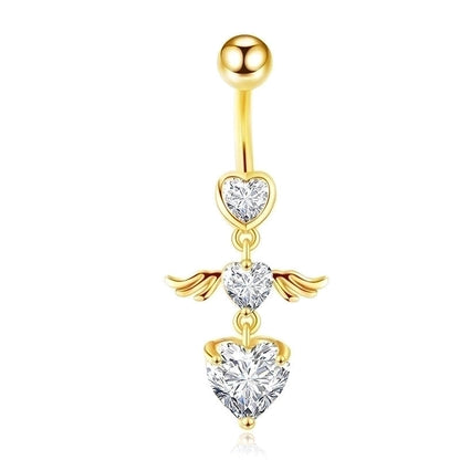 Minimalist Heart Shape Bow Knot Stainless Steel Plating Zircon Belly Ring 1 Piece
