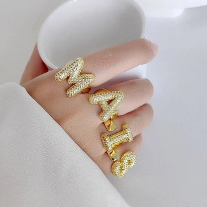 Copper Inlay Letter Zircon Open Rings