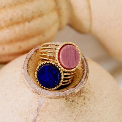 Retro French Style Geometric Titanium Steel Natural Stone Open Rings In Bulk