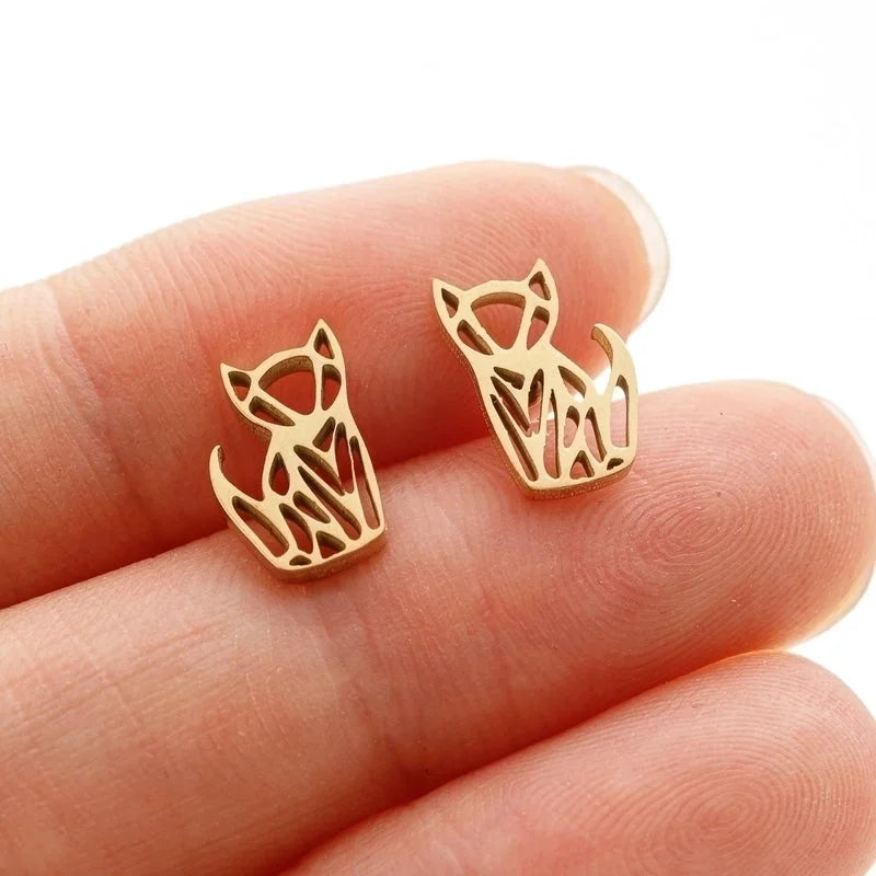 1 Pair Cute Minimalist Animal Notes Polishing 304 Stainless Steel 18K Gold Plated Ear Studs