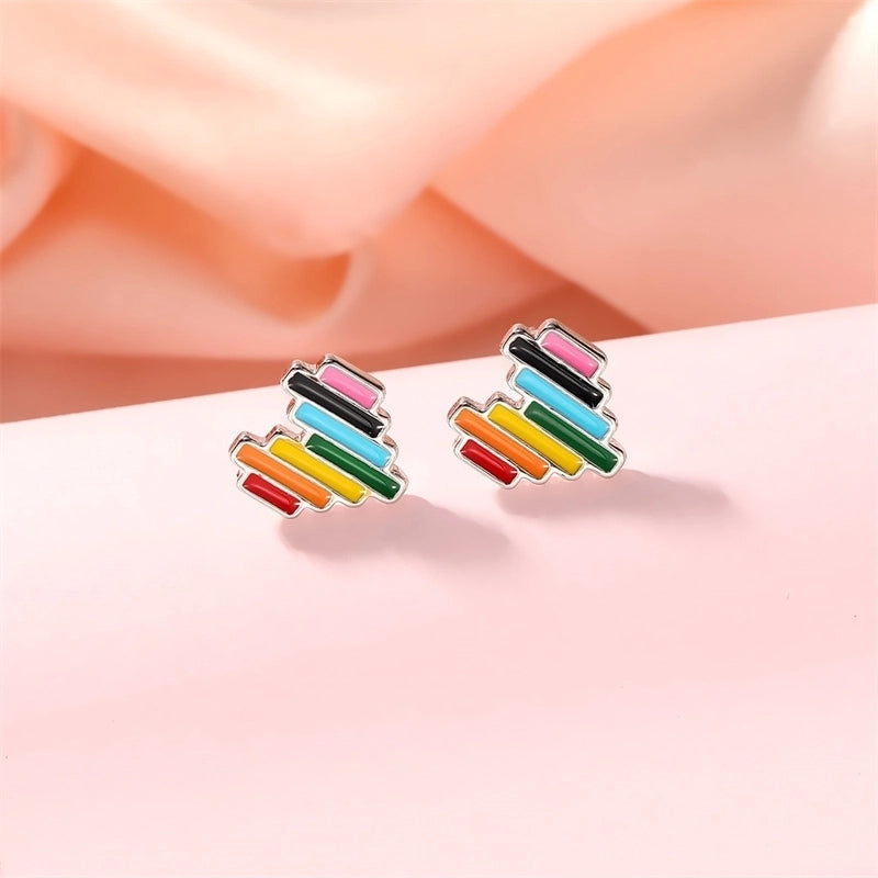 1 Pair IG Style Modern Style Korean Style Triangle Rainbow Heart Shape Enamel Plating Alloy Gold Plated Silver Plated Ear Studs