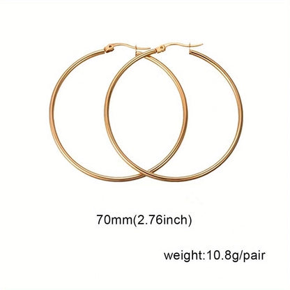 1 Pair Basic Minimalist Commute Round 304 Stainless Steel 18K Gold Plated Earrings