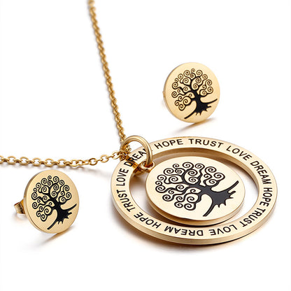 Personalized Plant Circle Full Circle Christmas Tree Stainless Steel Necklace Earrings Engravable