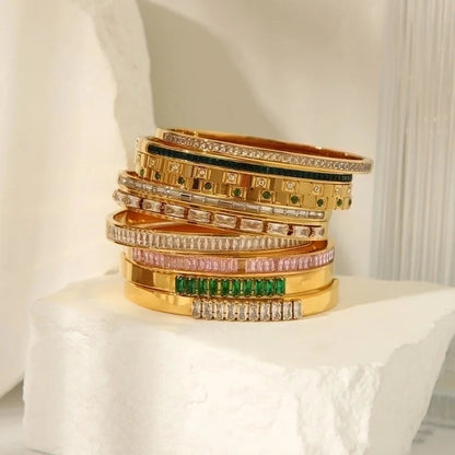 Minimalist Shiny Solid Color 316L Stainless Steel 18K Gold Plated Zircon Bangle In Bulk