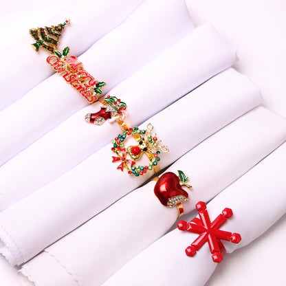 Cute Christmas Tree Santa Claus Alloy Napkin Rings 1 Set Of 6