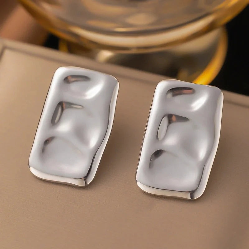 1 Pair Casual Minimalist Geometric Pleated Titanium Steel Ear Studs