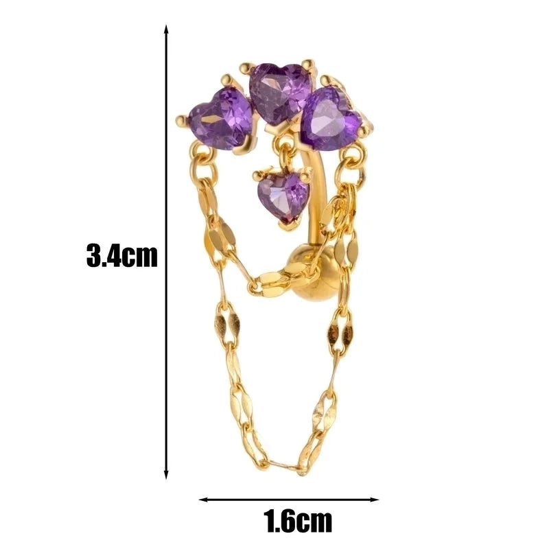 1 Piece Belly Rings Minimalist Classic Style Heart Shape Chains Print 316L Stainless Steel Copper Inlay Zircon Belly Rings