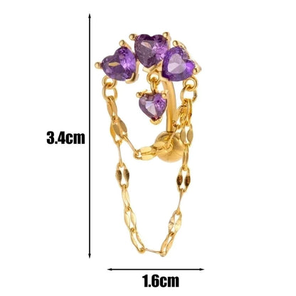 1 Piece Belly Rings Minimalist Classic Style Heart Shape Chains Print 316L Stainless Steel Copper Inlay Zircon Belly Rings