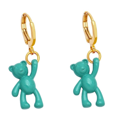 Bear Earrings Female European And American Personality Retro Candy Color Copper Earrings