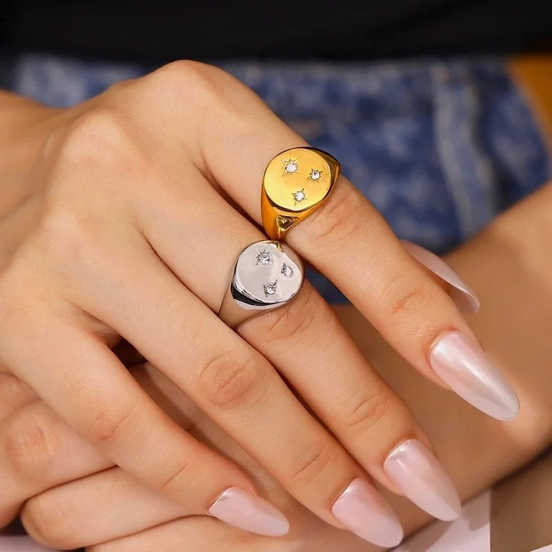 Elegant Modern Style Minimalist Geometric 304 Stainless Steel Plating Rhinestones 18K Gold Plated Women's Rings