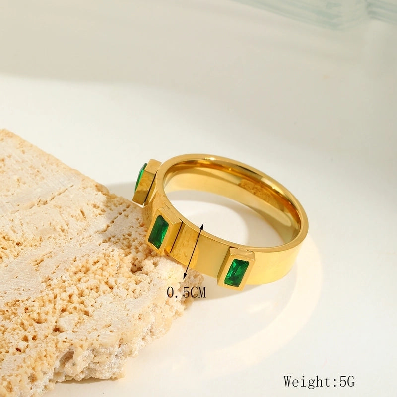 IG Style Basic Commute Solid Color 304 Stainless Steel Zircon 18K Gold Plated Plating Inlay Rings