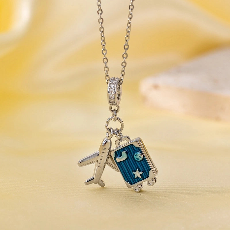 Titanium Steel Copper Plating Heart Shape Flower Bow Knot Pendant Necklace