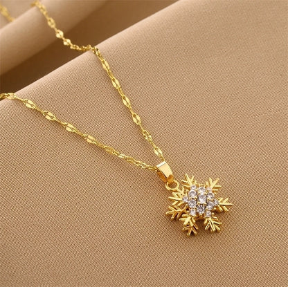 Elegant Snowflake Titanium Steel Inlay Zircon Pendant Necklace 1 Piece