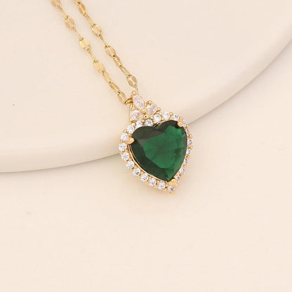Fashion Heart Shape Stainless Steel Copper Inlay Zircon Pendant Necklace 1 Piece