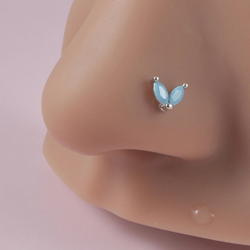2 Pieces Nose Rings & Studs Minimalist Flower 304 Stainless Steel Turquoise Turquoise