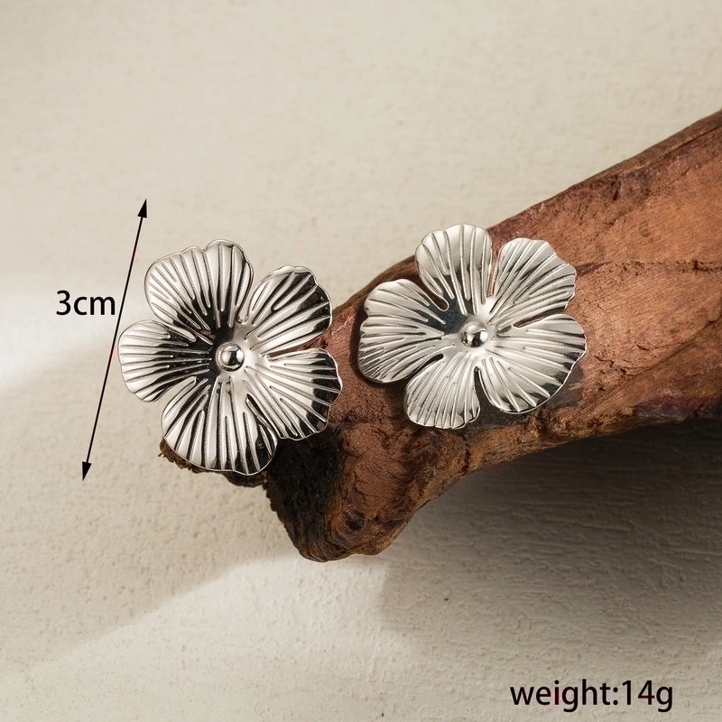 3 Pieces Classic Style Solid Color Flower Plating Inlay Stainless Steel Artificial Pearls 14K Gold Plated Drop Earrings