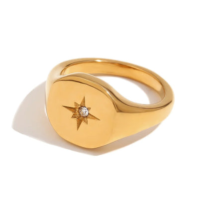 Fashion Versatile Octagram Geometric Stainless Steel 18K Gold Plated Rings