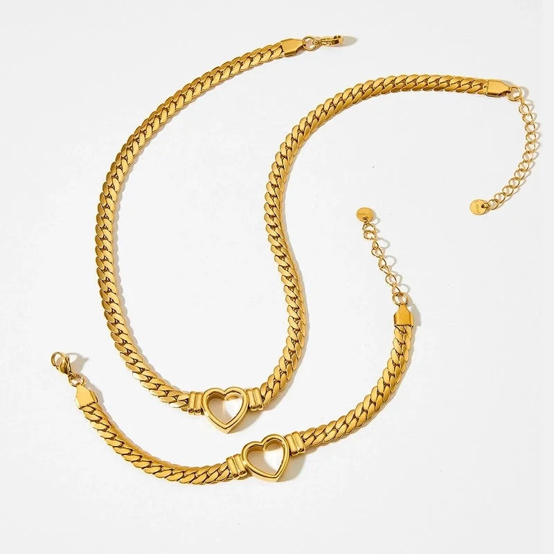 3 Pieces Fashion Heart Shape Stainless Steel Titanium Steel Plating Bracelets Necklace