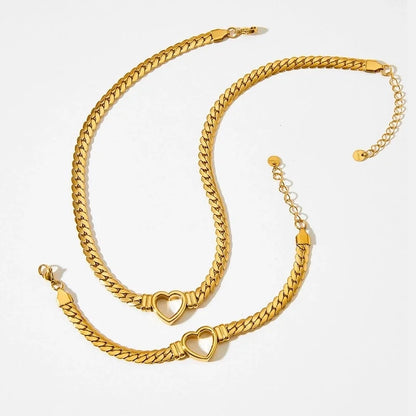 3 Pieces Fashion Heart Shape Stainless Steel Titanium Steel Plating Bracelets Necklace