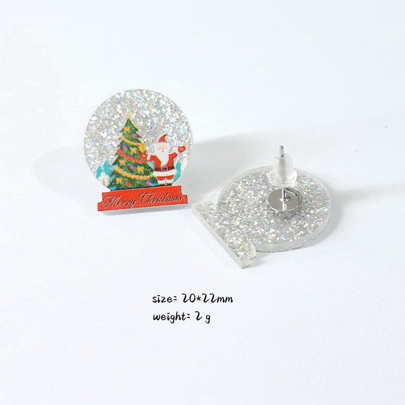 Christmas Christmas Tree Rainbow Sloth Dinosaur Candy House Crystal Ball Christmas Ball Cup Gingerbread Man Earrings