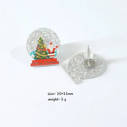 Christmas Christmas Tree Rainbow Sloth Dinosaur Candy House Crystal Ball Christmas Ball Cup Gingerbread Man Earrings