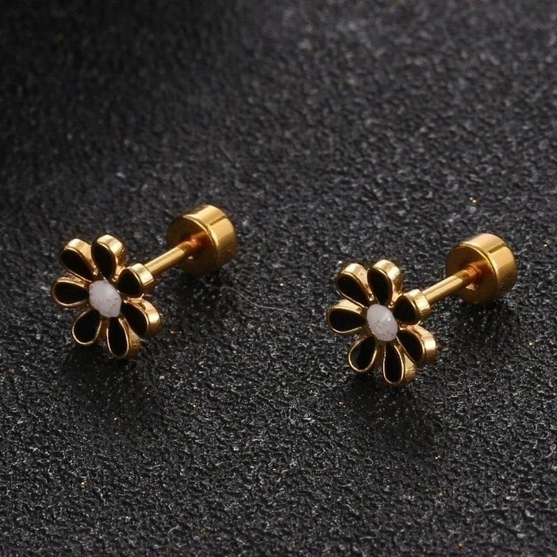 Minimalist Flower 304 Stainless Steel No Inlaid Earrings Ear Studs