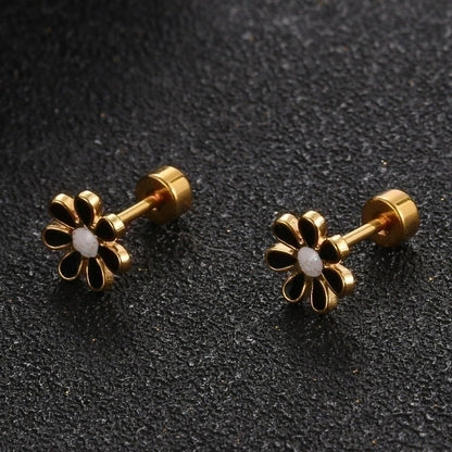 Minimalist Flower 304 Stainless Steel No Inlaid Earrings Ear Studs