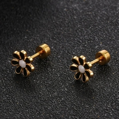 Minimalist Flower 304 Stainless Steel No Inlaid Earrings Ear Studs