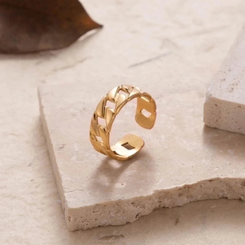 Retro Solid Color 304 Stainless Steel Criss Cross Plating Hollow Out Open Ring