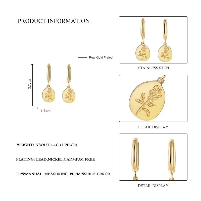 Lady Flower Plating Titanium Steel No Inlaid Earrings