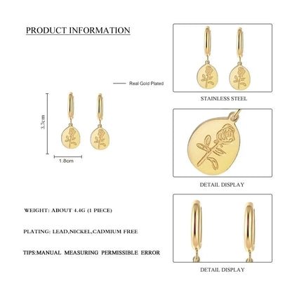 Lady Flower Plating Titanium Steel No Inlaid Earrings