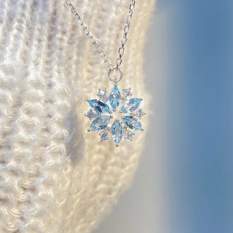 Copper Inlay Snowflake Zircon Pendant Necklace