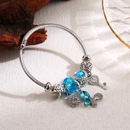 Elegant Cute Round Butterfly Key 304 Stainless Steel Alloy Rhinestones Bangle In Bulk