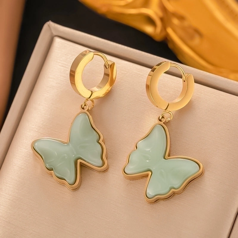 1 Pair Ethnic Style Geometric Plating Inlay 304 Stainless Steel Stone 18K Gold Plated Drop Earrings