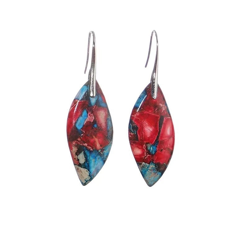 1 Pair Classic Style Water Droplets Patchwork Agate Drop Earrings
