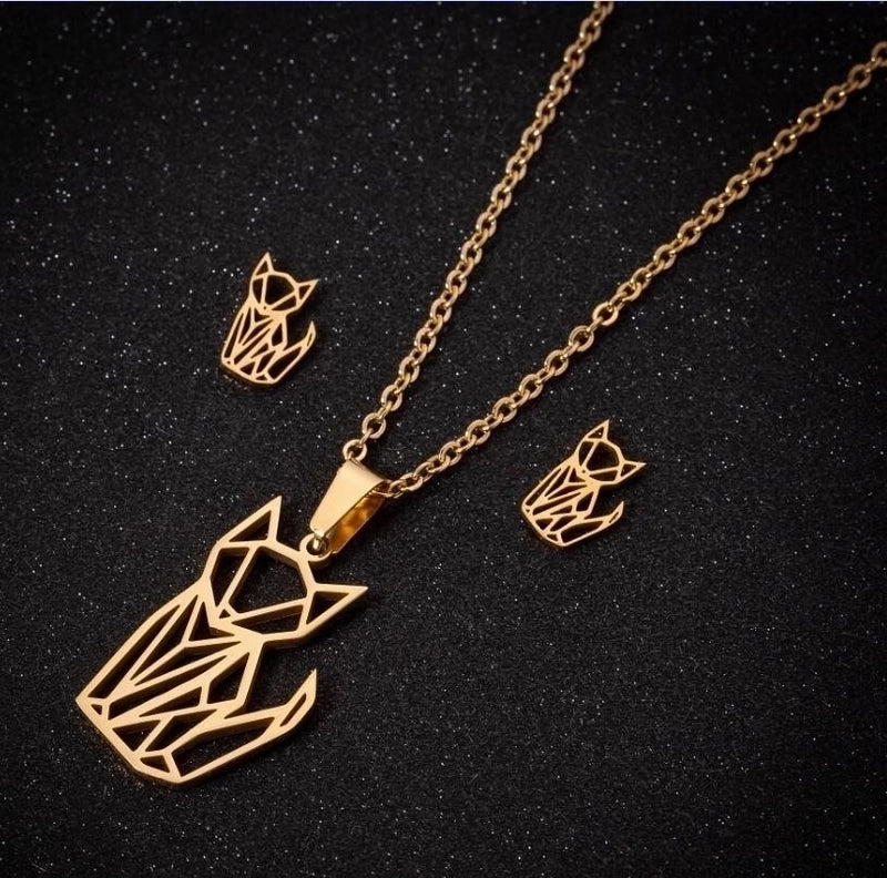 Minimalist Geometric Leaf Heart Shape Stainless Steel Plating Earrings Necklace 1 Set