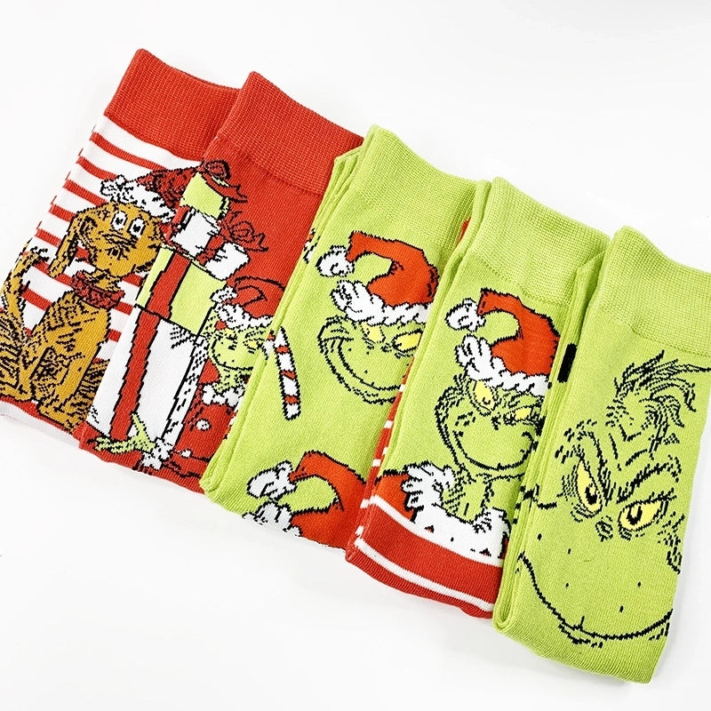 Christmas Mid-calf Length Socks Grinch Knitted Personalized Men And Women Socks Couple Fashion Socks