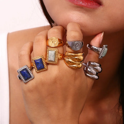 Fashion Niche Quadrilateral Circle Geometric Stainless Steel 18K Gold Plated Rings