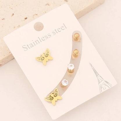 1 Set Preppy Style Minimalist Commute Star Patchwork Stainless Steel 18K Gold Plated Ear Studs