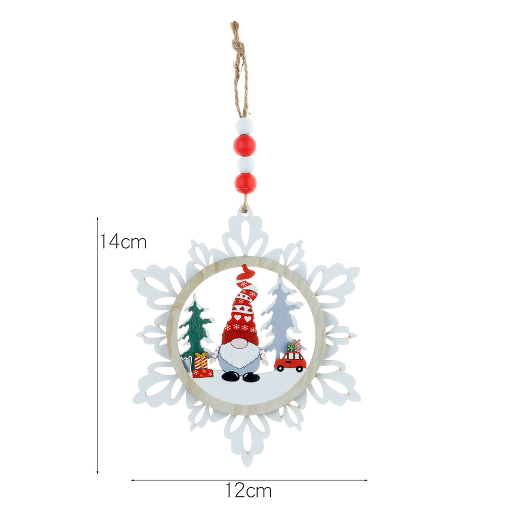 2 Pieces Three-layer Wooden Snowflake Hanging Decoration Faceless Old Man Gnome Christmas Tree Ornament
